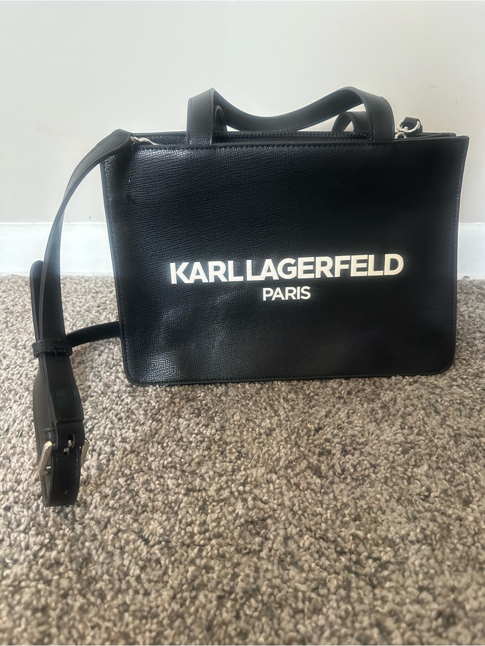 Karl Lagerfeld Black Logo Satchel with Adjustable Strap